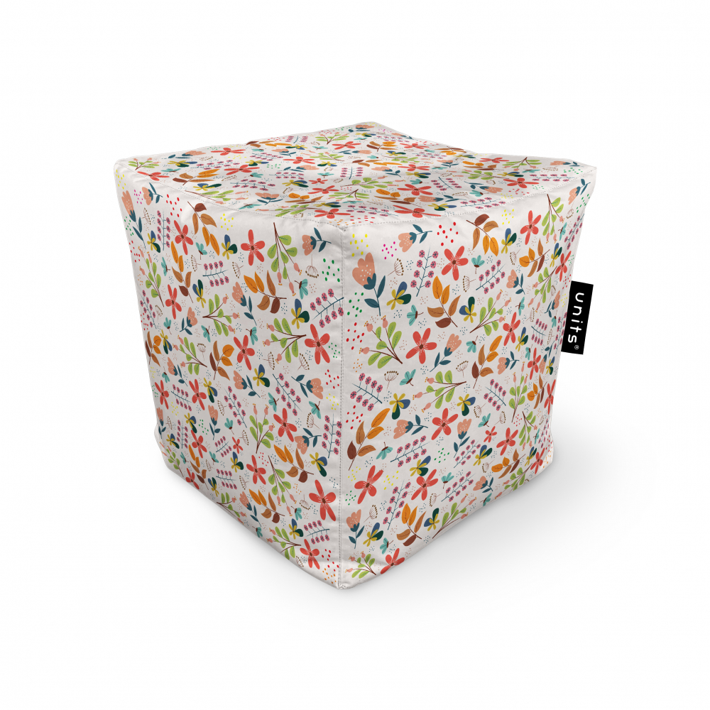 Fotoliu Units Puf Bean Bags tip cub impermeabil alb cu flori multicolore Alb imagine noua responsabilitatesociala.ro