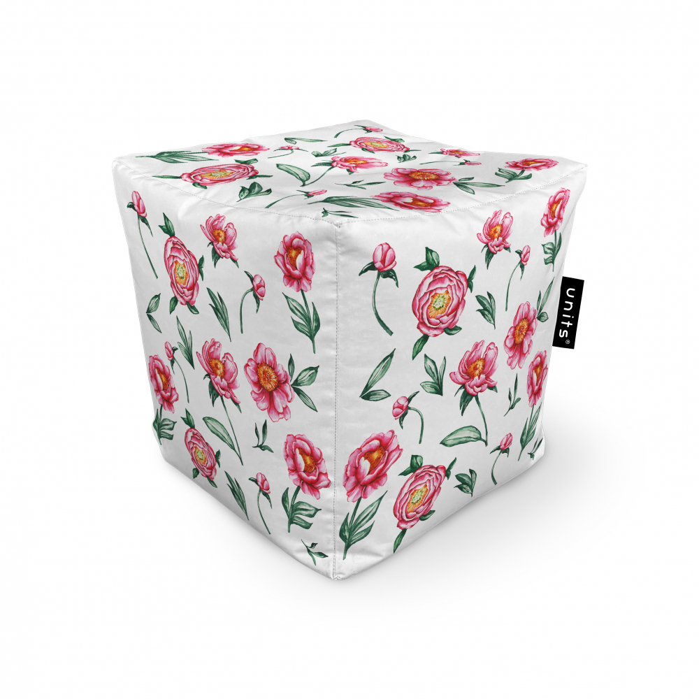 Fotoliu Units Puf Bean Bags tip cub impermeabil alb cu flori rosii Alb imagine noua responsabilitatesociala.ro