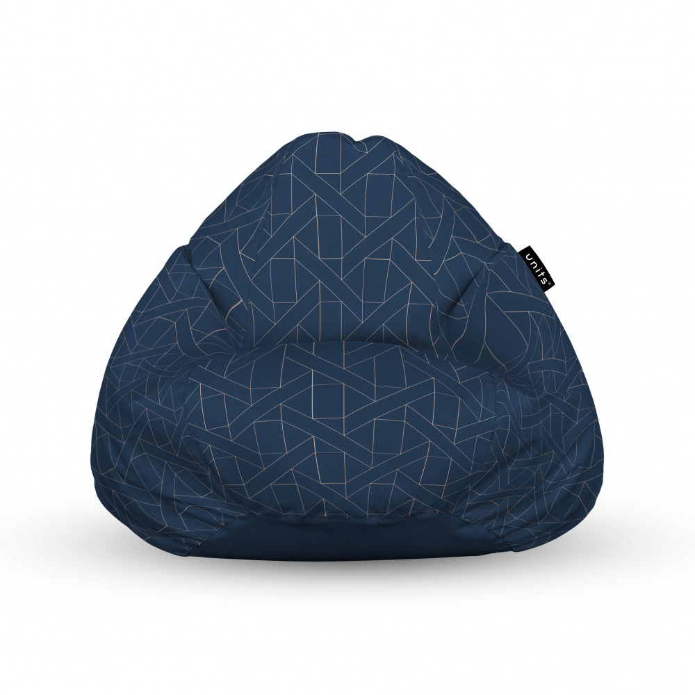 Fotoliu units puf bean bags tip para impermeabil cu maner albastru inchis si linii bej