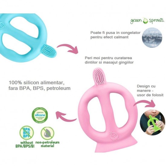 Periuta de dinti cu peri din silicon si manere Green Sprouts Aqua - 1 | YEO