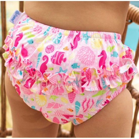Slip fete refolosibil pentru inot cu capse si filtru spf 50+ green sprouts by iplay pink sealife cu volanase 5t
