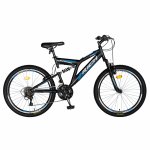Bicicleta munte dubla suspensie Rich R2449A roata 24 frana V-Brake 18 viteze negru/albastru