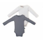 Set 2 body maneca lunga BabyCosy Modal 0-3 luni Grey/Ecru