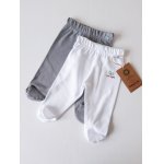 Set 2 perechi pantaloni bumbac organic 100% cu botosei 3-6 luni White/Grey