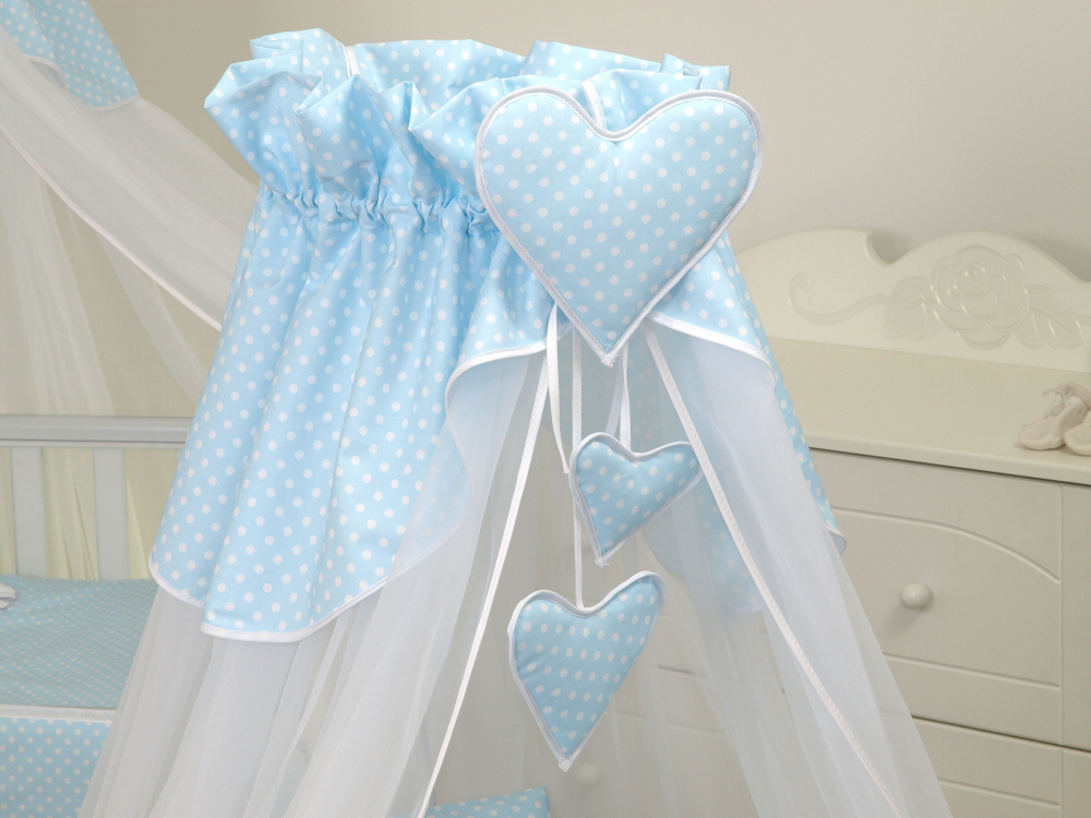 Cos bebe cu suport pe roti saltea lenjerie si baldachin Bear Heart Blue - 3