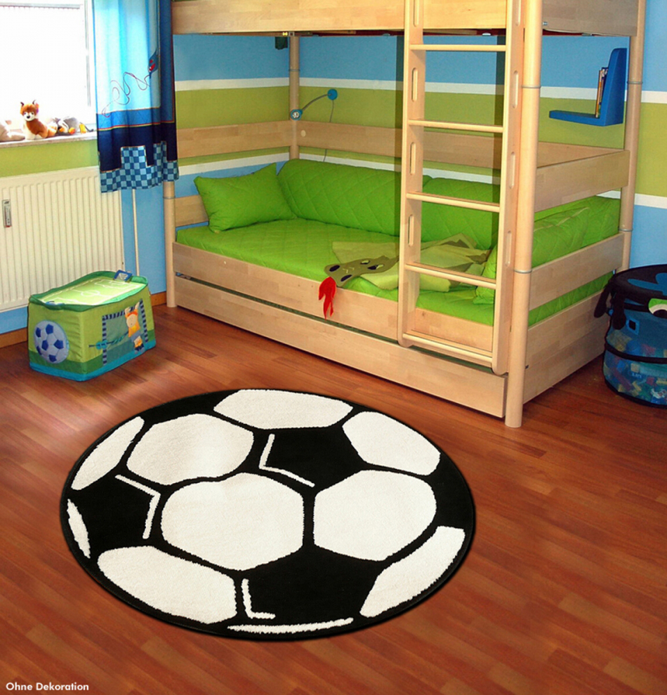 Covor copii tineret PP Fussball rotund alb 100x100