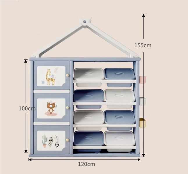 Dulap organizator pentru copii cu 8 cutii Happy House Blue - 1 | YEO