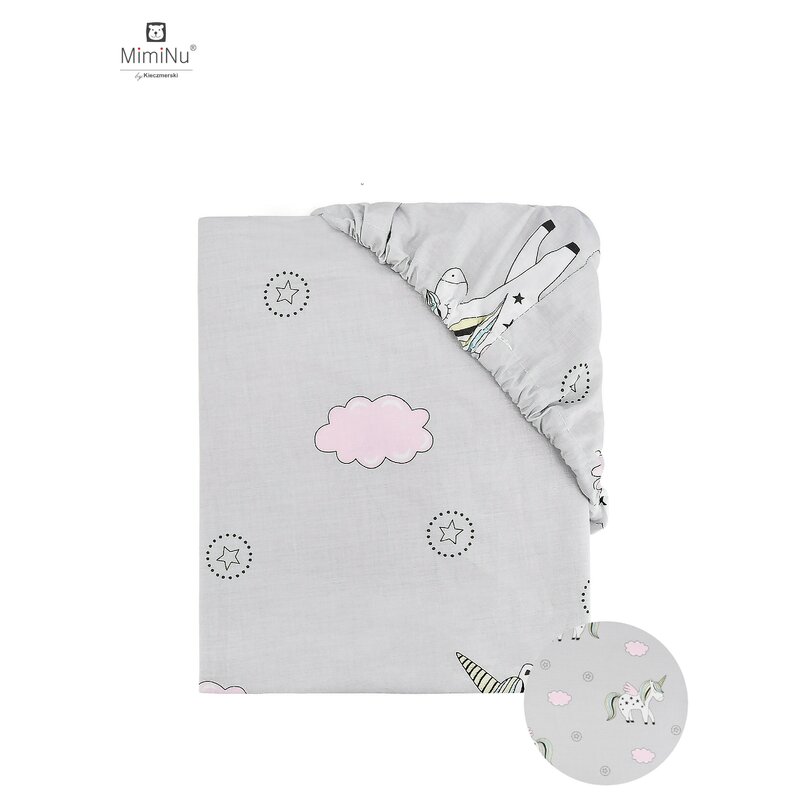Cearceaf cu elastic 120x60 cm pink unicorn miminu
