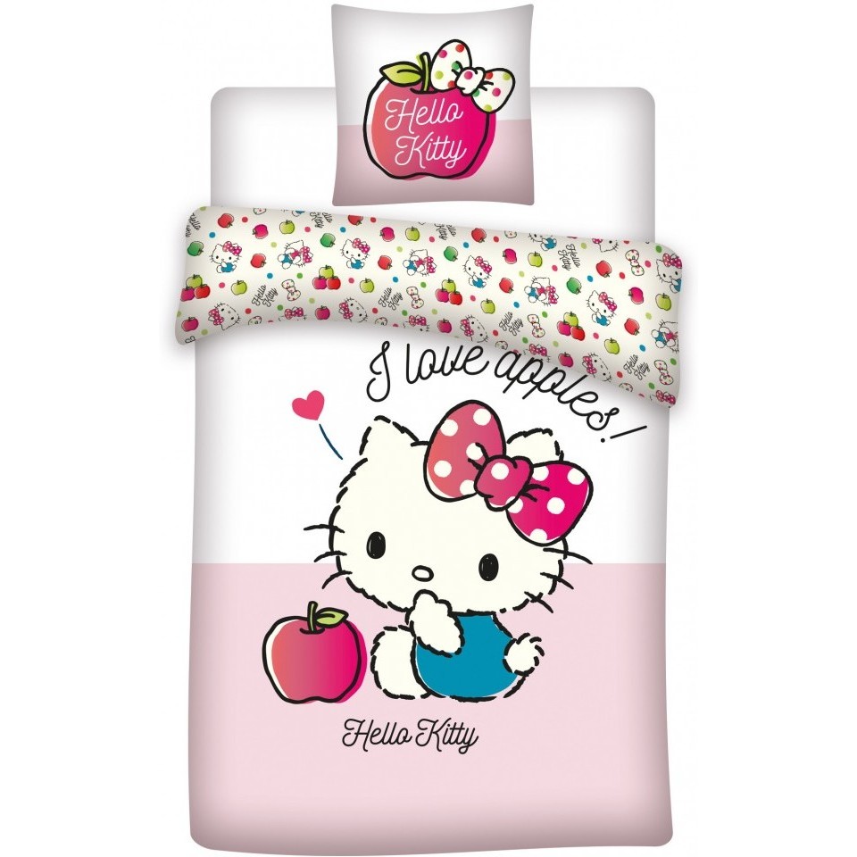 Set lenjerie pat copii Hello Kitty Apples 100×135 + 40×60 SunCity 100x135 imagine noua responsabilitatesociala.ro