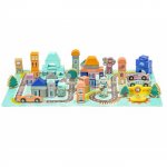 Blocuri din lemn cu covoras tip puzzle Ecotoys PH05D012 Orasel 161 elemente