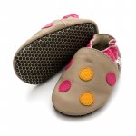 Pantofi cu talpa moale Liliputi cu crampoane antialunecare Polka Dots Pink M 12,6 cm