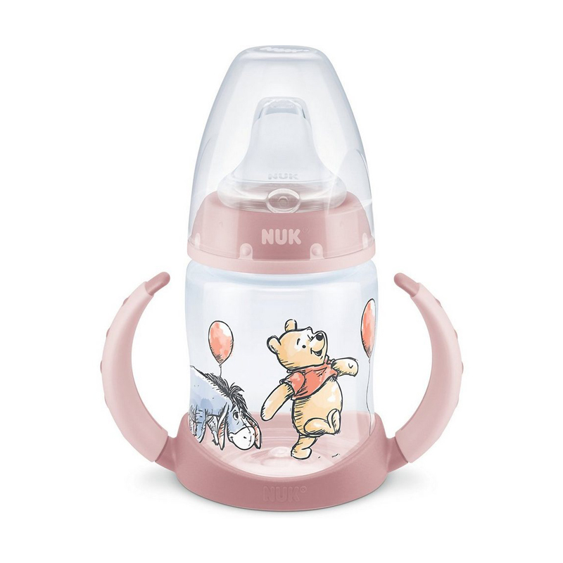 Biberon Nuk First Choice 150 ml cu toarte si adaptor din silicon Disney roz 6 luni+ (150