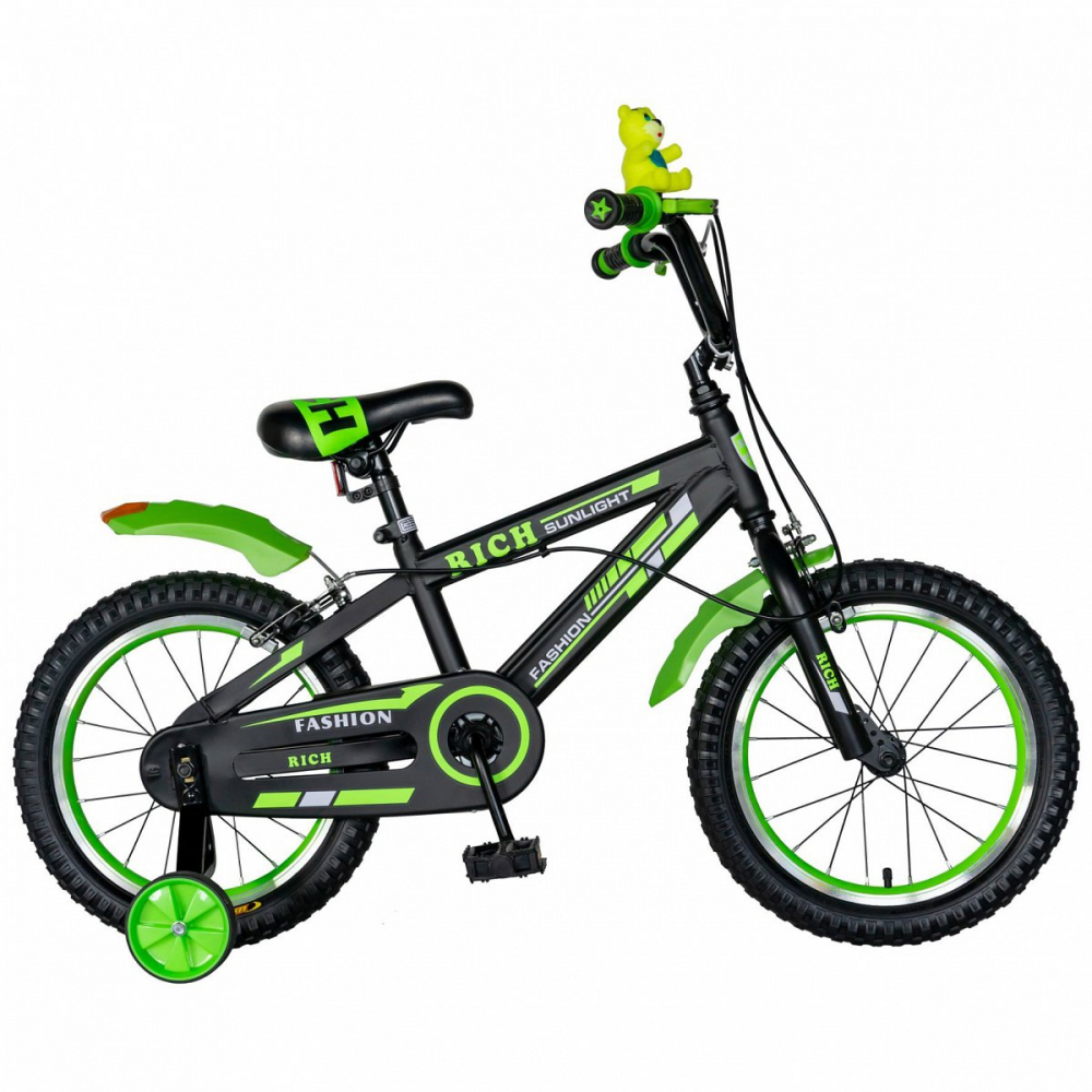 Bicicleta Rich Baby T2002C roata 20 C-Brake roti ajutatoare 7-10 ani negruverde