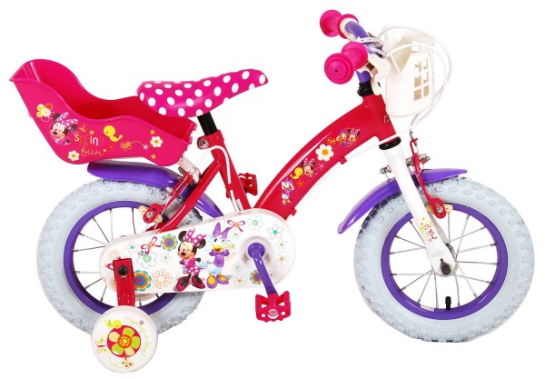 Bicicleta copii Volare Minnie Mouse cu roti ajutatoare 12 inch cu 2 frane mana nichiduta.ro