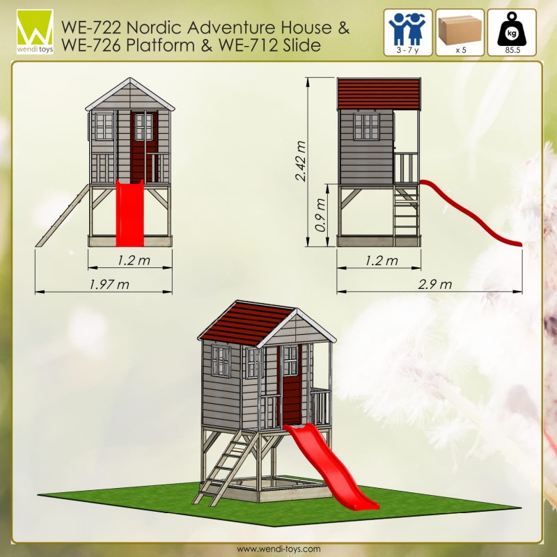 Casuta de gradina Nordic Adventure House cu platforma cu loc pentru nisip si tobogan M8 - 1 | YEO