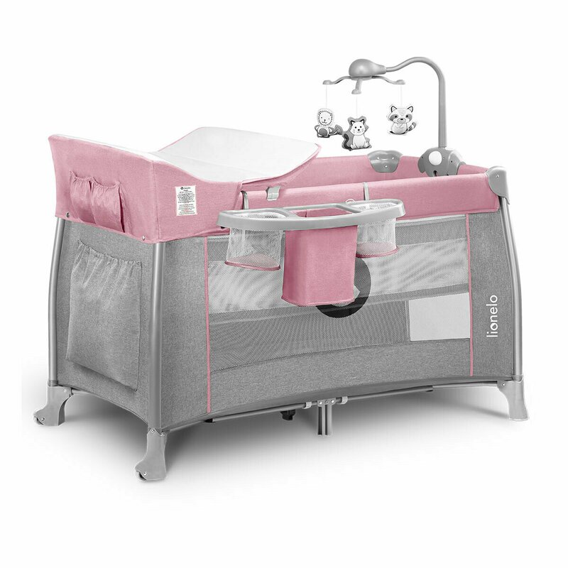 Patut pliant thomi 120 x 60 cm nivel intermediar, carusel, masuta de infasat pink baby