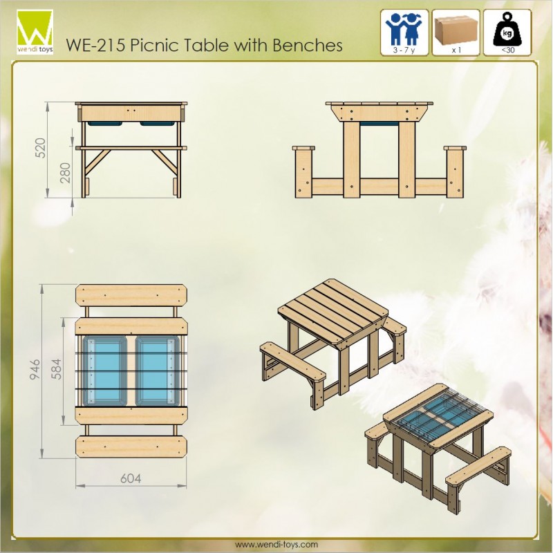 Masa de picnic senzoriala cu bancute si loc pentru nisip si apa T3 Wendi Toys - 2 | YEO