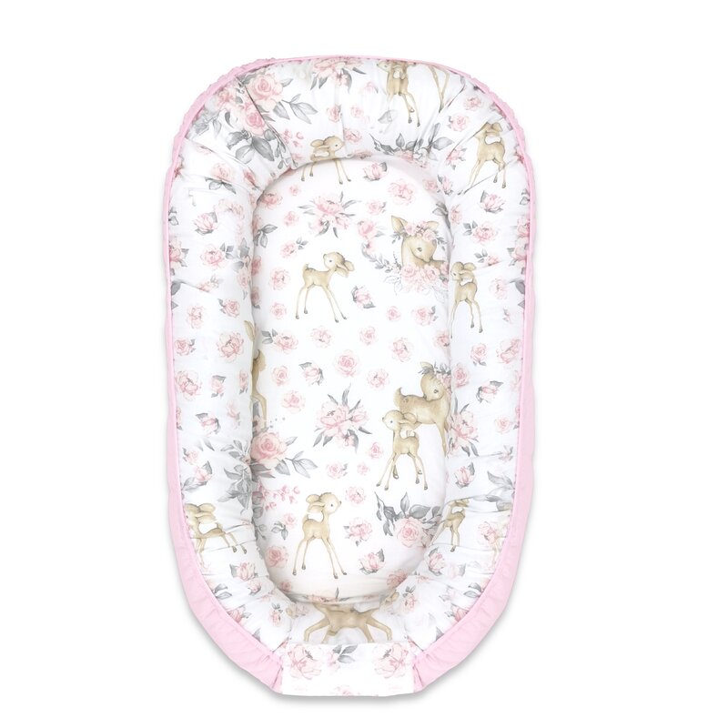 Cosulet bebelus pentru dormit Baby Nest 105×66 cm Velvet Sweet Deer Pink MimiNu 105x66 imagine noua responsabilitatesociala.ro