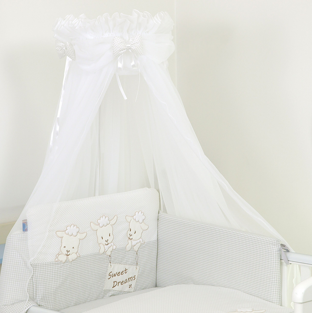 Set lenjerie din bumbac cu protectie laterala pentru pat bebelusi Sweet Dreams Grey 120x60 cm