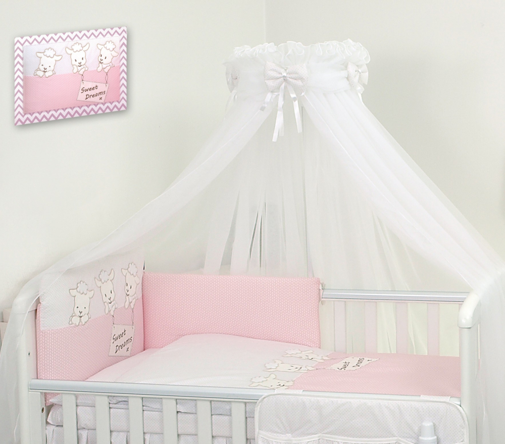 Set lenjerie din bumbac cu protectie laterala pentru pat bebelusi Sweet Dreams Pink 120×60 cm 120x60