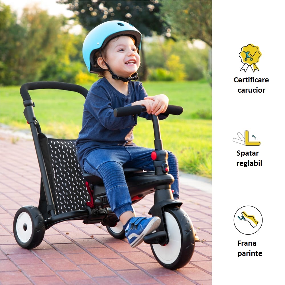 Tricicleta pentru copii Smart Trike STR3 Roz 6 in 1 ultrapliabila, dotata cu frana, scaun rabatabil, sistem patentat cu tehnologie Touch Steering, varsta 10 luni+ - 1 | YEO