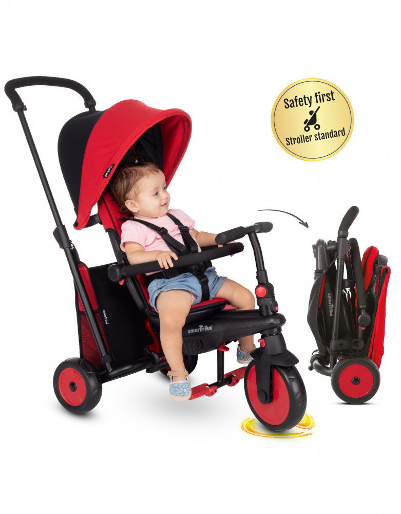 Tricicleta pentru copii Smart Trike STR3 Roz 6 in 1 ultrapliabila, dotata cu frana, scaun rabatabil, sistem patentat cu tehnologie Touch Steering, varsta 10 luni+ - 2 | YEO