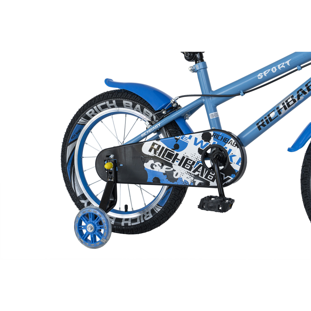 Bicicleta copii 4-6 ani 16 inch roti ajutatoare Rich Baby CSR1603A albastru cu negru 4-6