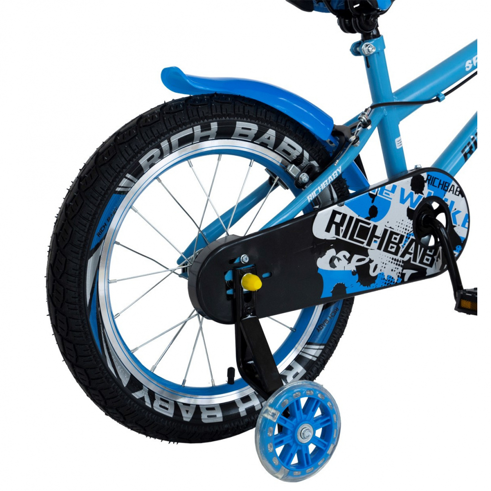 Bicicleta copii 4-6 ani 16 inch roti ajutatoare Rich Baby CSR1603A albastru cu negru - 3