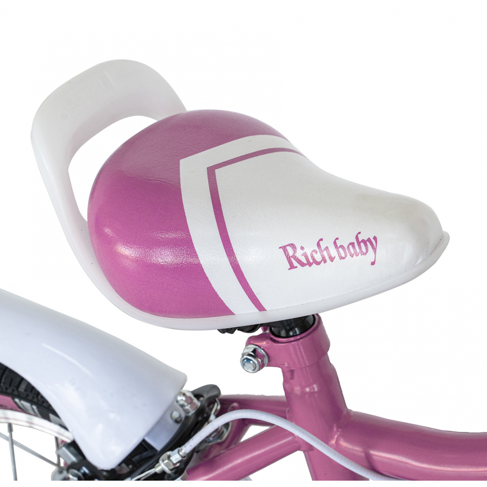 Bicicleta copii 4-6 ani 16 inch roti ajutatoare cu Led Rich Baby CSR1604A roz alb - 4