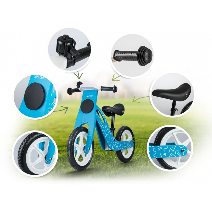 Bicicleta din lemn fara pedale cu roti EVA Ricokids Albastru - 3 | YEO