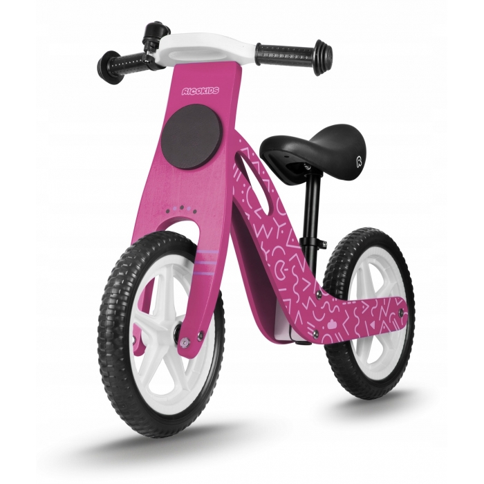 Bicicleta din lemn fara pedale cu roti EVA Ricokids Roz