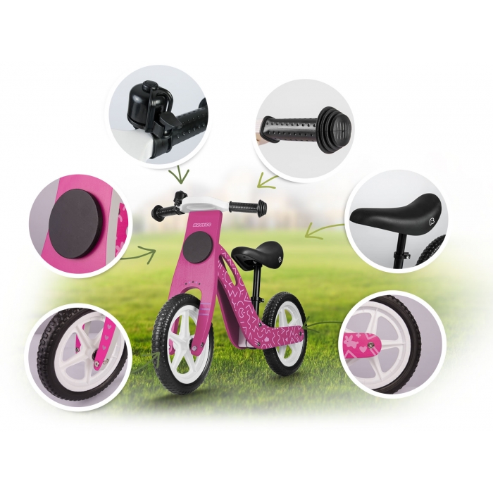 Bicicleta din lemn fara pedale cu roti EVA Ricokids Roz - 3 | YEO