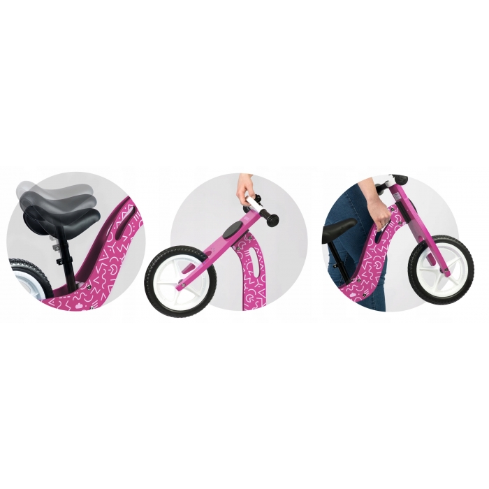 Bicicleta din lemn fara pedale cu roti EVA Ricokids Roz - 4