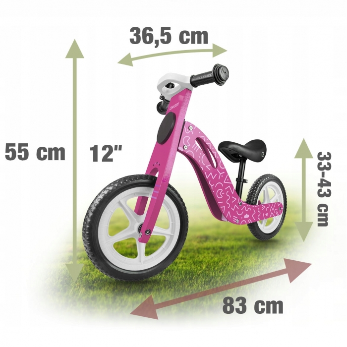 Bicicleta din lemn fara pedale cu roti EVA Ricokids Roz - 5