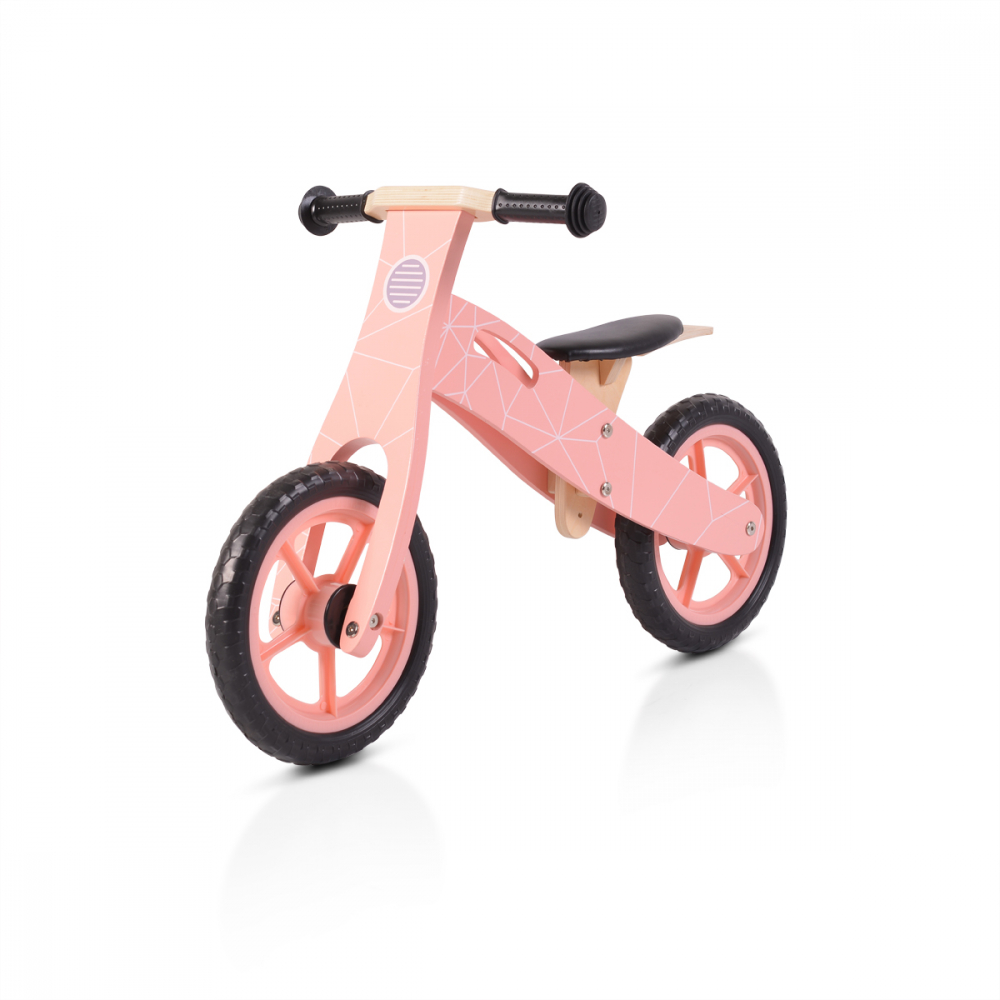 Bicicleta din lemn fara pedale Moni Wooden balance bike Pink Balance imagine 2022 protejamcopilaria.ro
