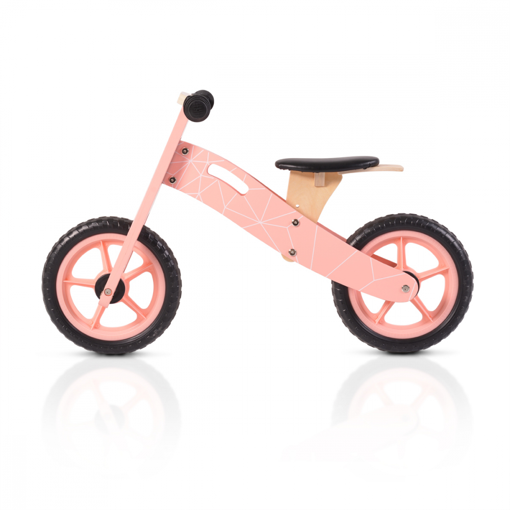 Bicicleta din lemn fara pedale Moni Wooden balance bike Pink - 2