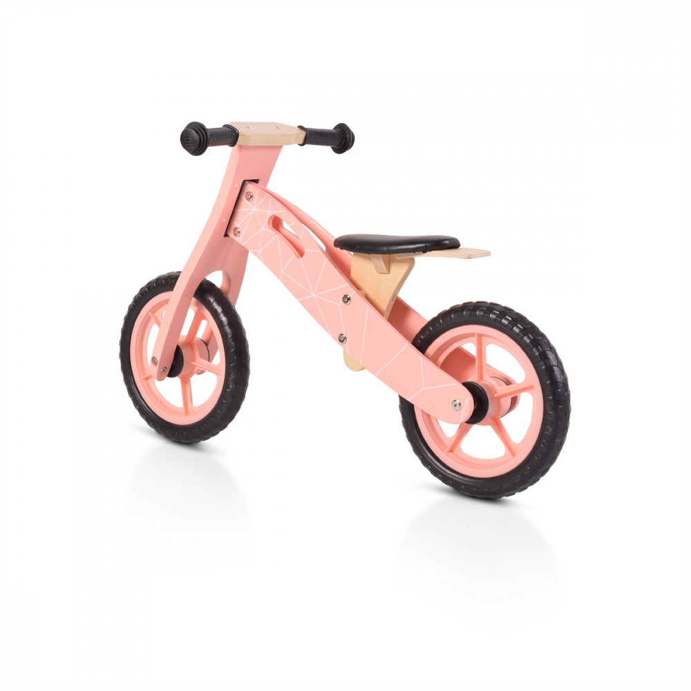 Bicicleta din lemn fara pedale Moni Wooden balance bike Pink - 3