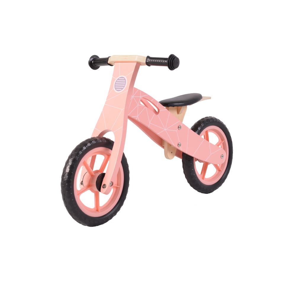 Bicicleta din lemn fara pedale Moni Wooden balance bike Pink - 5