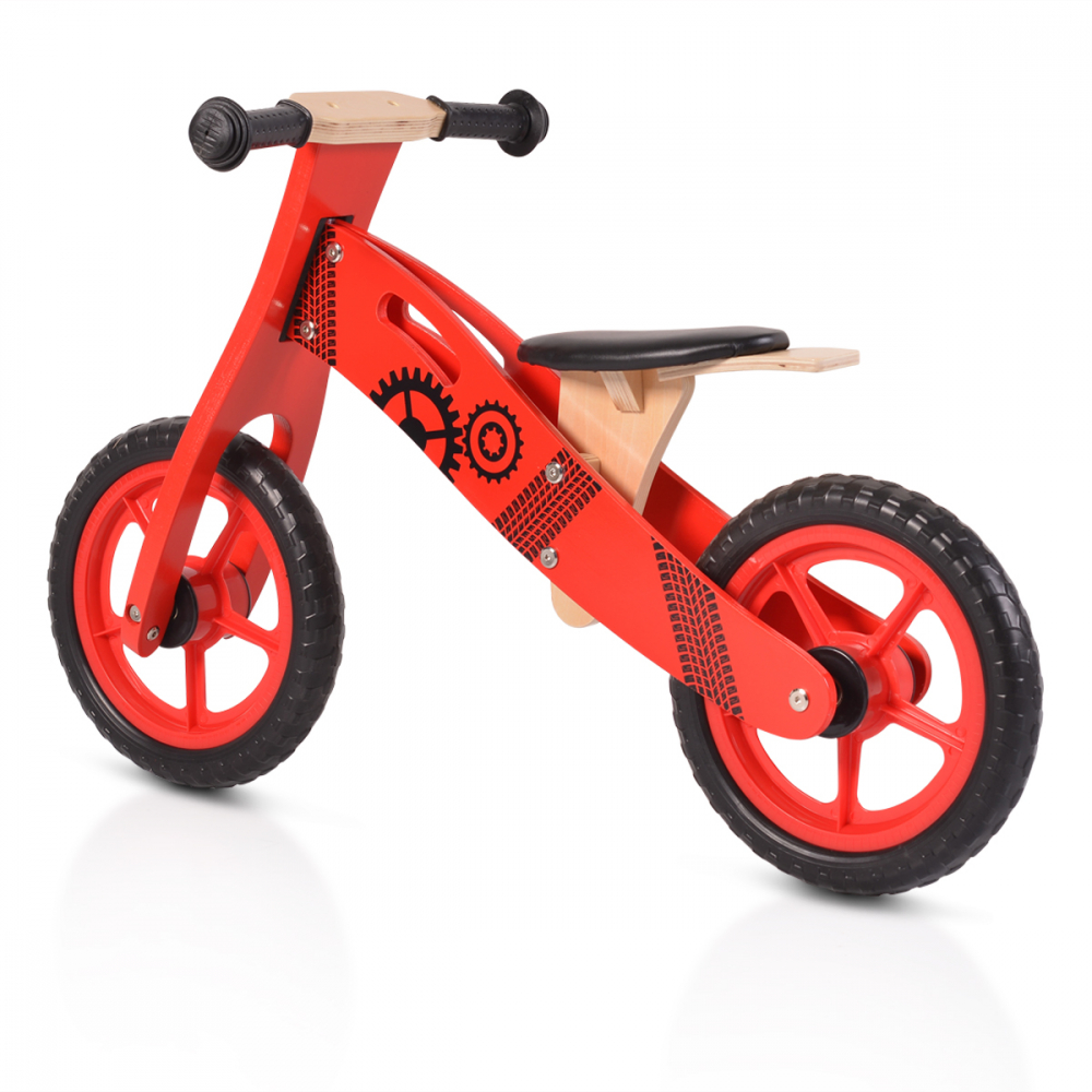Bicicleta din lemn fara pedale Moni Wooden balance bike Red - 1