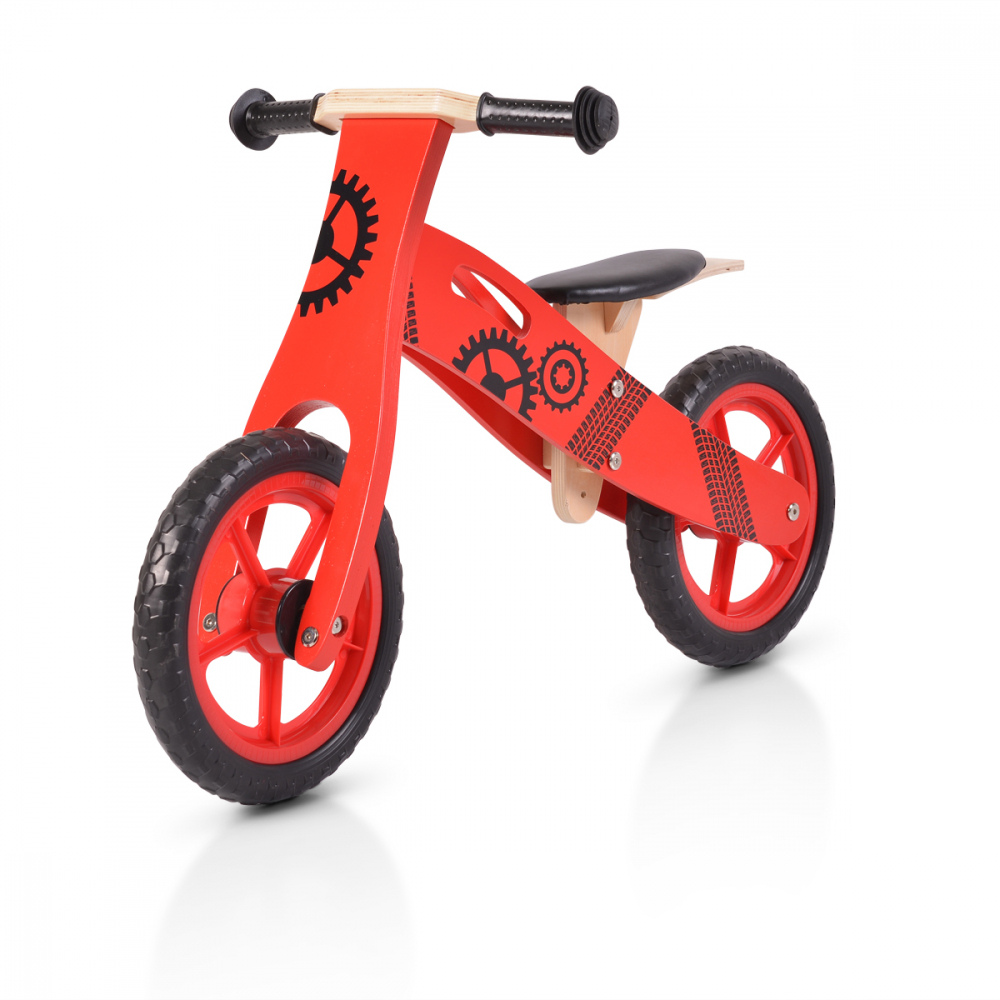 Bicicleta din lemn fara pedale Moni Wooden balance bike Red - 2