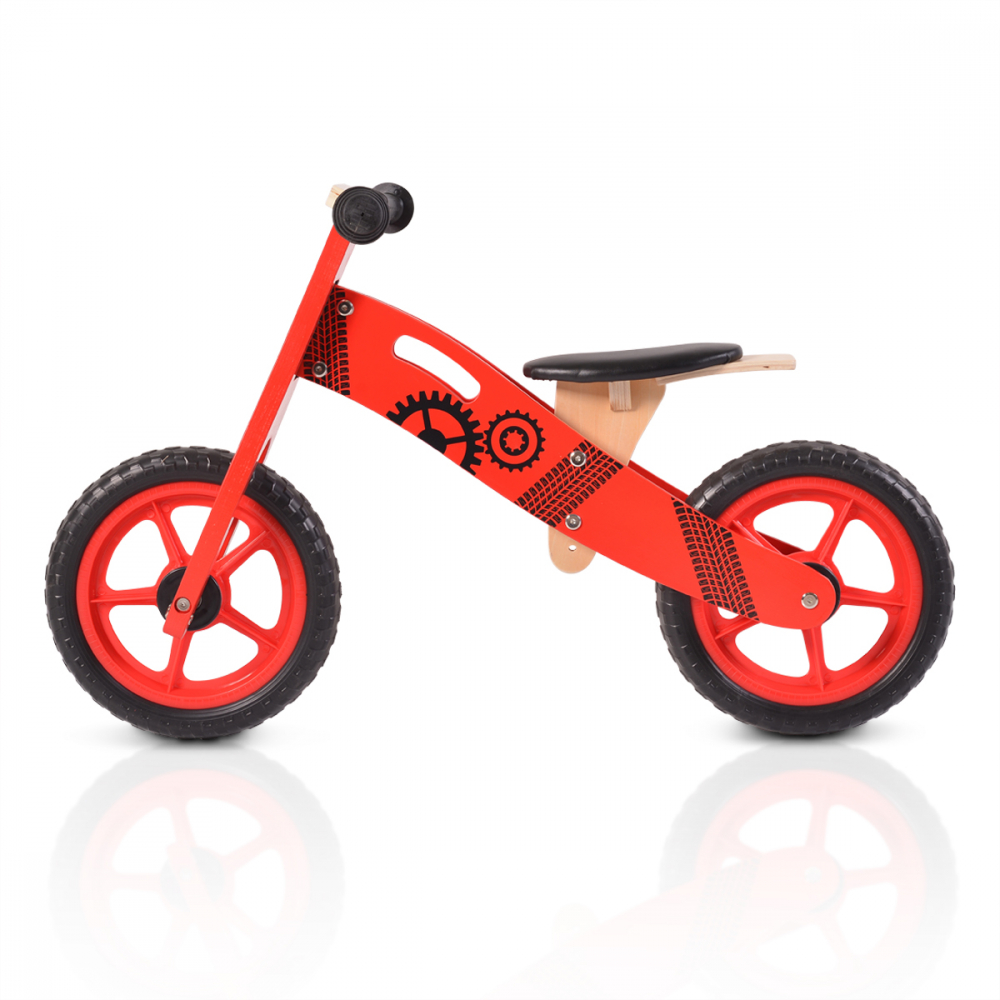 Bicicleta din lemn fara pedale Moni Wooden balance bike Red - 3