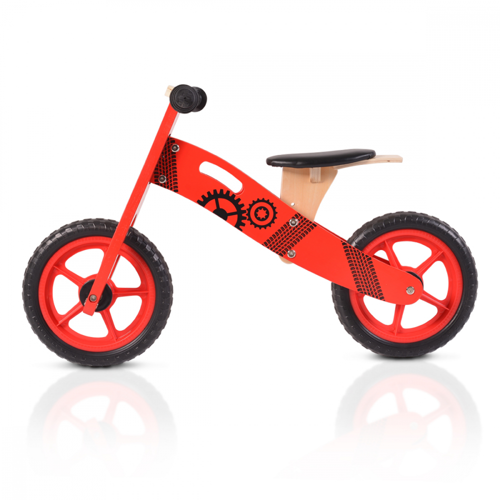 Bicicleta din lemn fara pedale Moni Wooden balance bike Red - 4