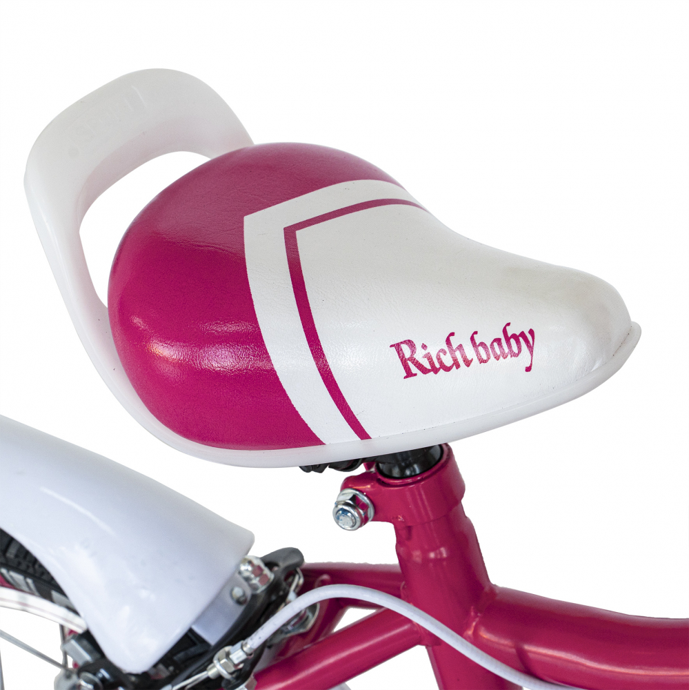 Bicicleta fete 2-4 ani 12 inch roti ajutatoare cu Led Rich Baby CSR1204A fucsia cu alb nichiduta.ro imagine noua