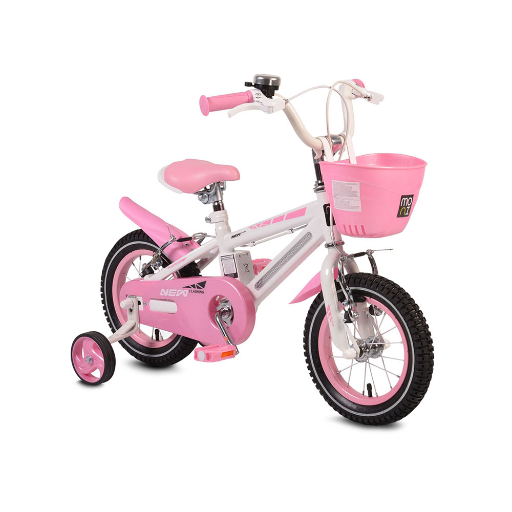 Bicicleta pentru copii cu cadru iluminat Moni Flash Pink 12 inch MONI imagine noua