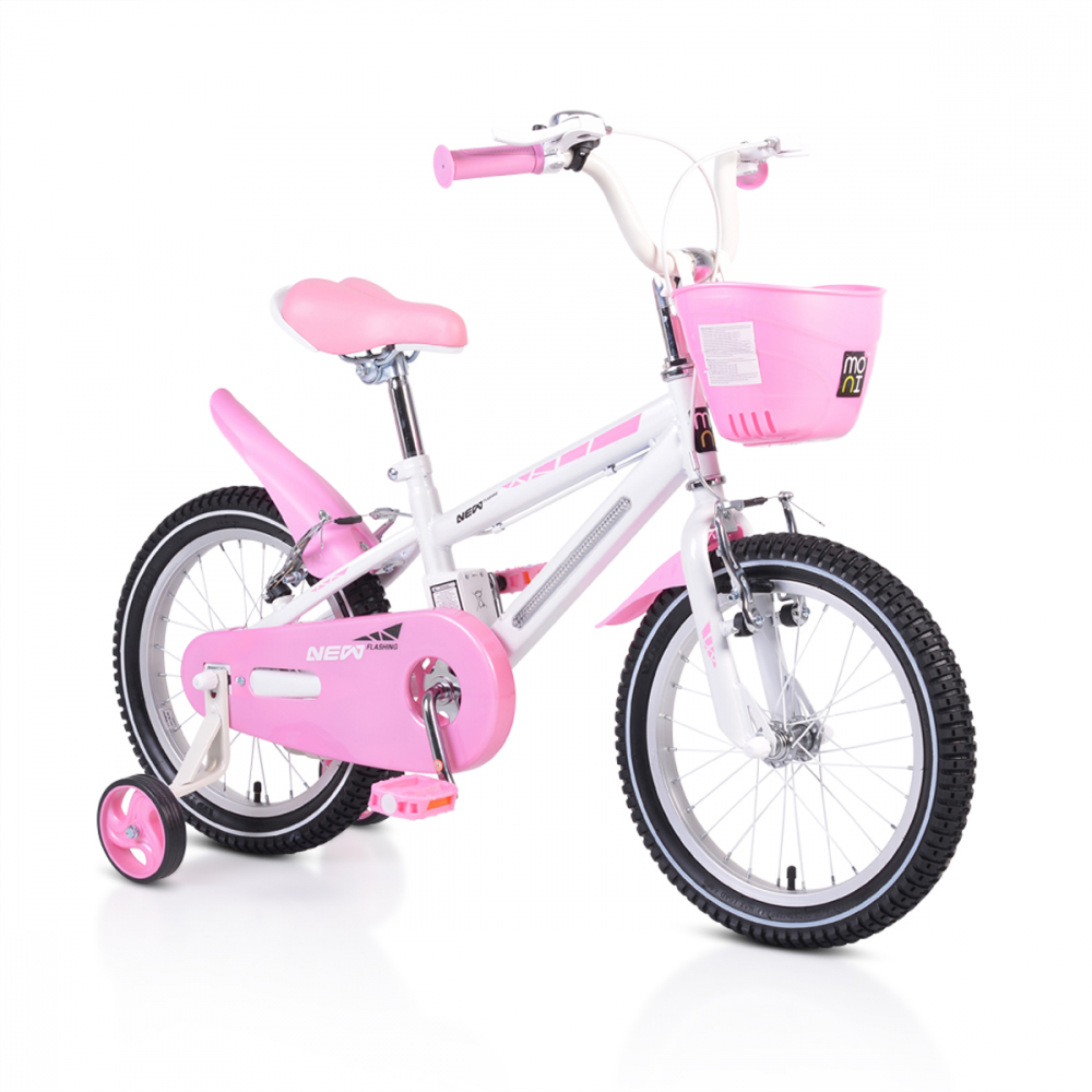 Bicicleta pentru copii cu cadru iluminat Moni Flash Pink 16 inch MONI imagine noua