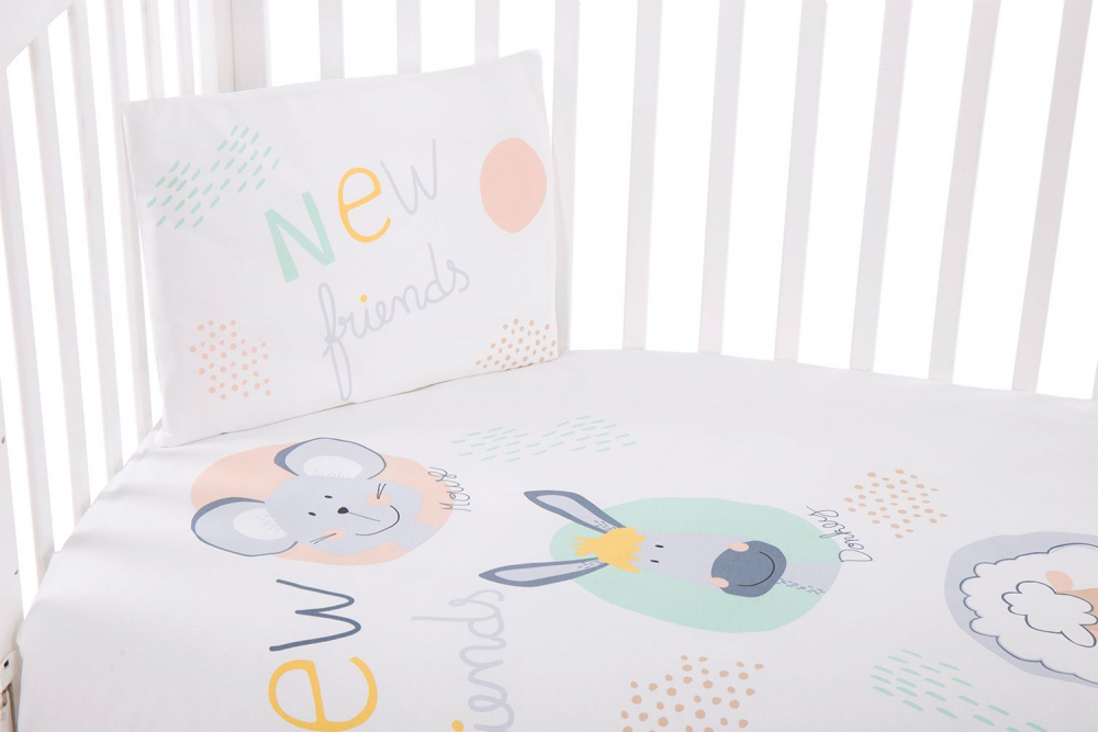 Lenjerie patut cu 3 piese 120x60 cm kikkaboo new friends