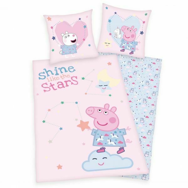 Lenjerie de pat Peppa Pig roz pentru copii din bumbac reversibila 2 piese Bumbac imagine noua responsabilitatesociala.ro