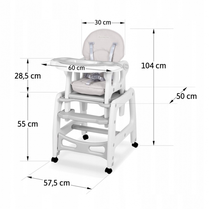 Scaun de masa 5 in 1 Ricokids Sinco Gri - 3 | YEO