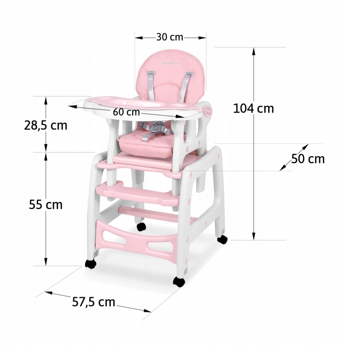 Scaun de masa 5 in 1 Ricokids Sinco Roz - 4 | YEO