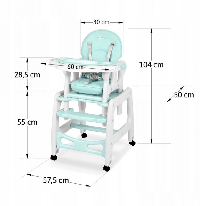 Scaun de masa 5 in 1 Ricokids Sinco Turcoaz - 3 | YEO